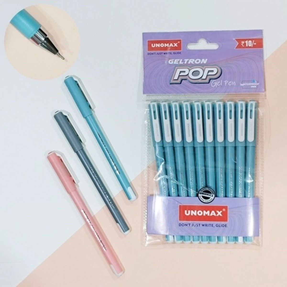 Unomax Geltron Pop Gel Pen - Waterproof Ink 0.7 mm, Blue(Single pen))