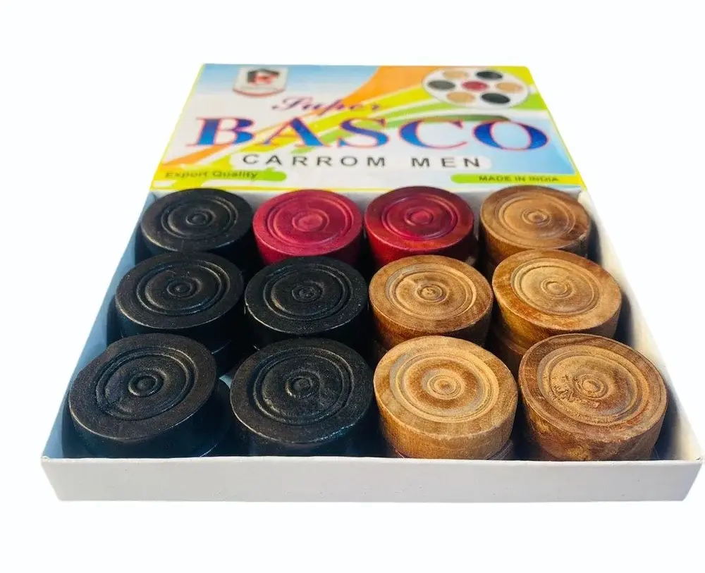 Brown,Pink And Black Wooden Juper Basco Carrom Coins