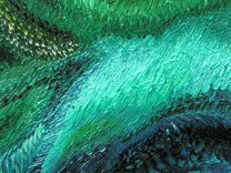 A 3D oil painting titled 'Green' featuring heavy, sculptural impasto brushstrokes in a vibrant palette of emerald, lime, and deep forest green. The thick, 3D texture flows in rhythmic, energetic swirls that capture light and shadow, creating a cooling yet radiant forest portal that feels fresh and uplifting.