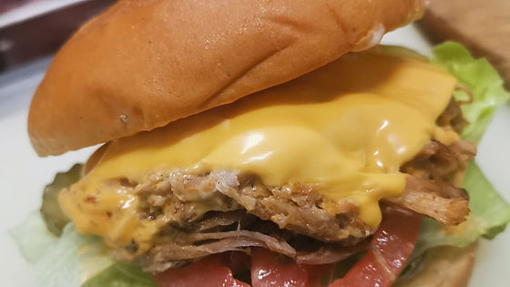 Pulled pork burger in Brioche bun
