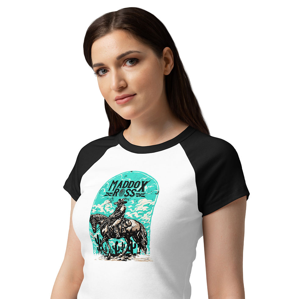 Thumbnail: Maddox Ross Horses & Heartaches Women’s micro rib raglan baby tee