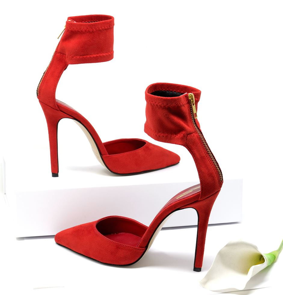 Thumbnail: Handmade Red High Heel Shoes   Color:  Velvet-Red