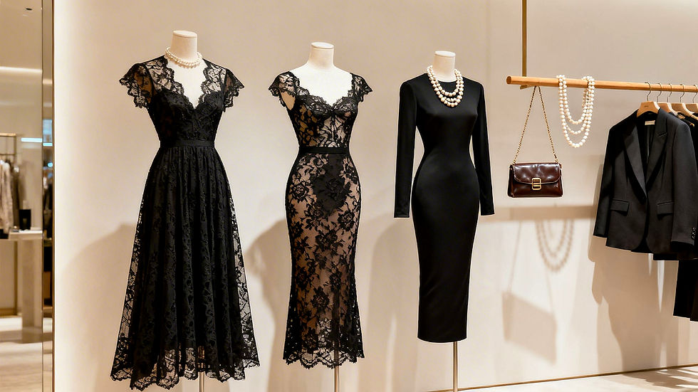 Sheer Elegance - Black Lace Maxi Dresses by Vivien Lauren displayed in Boutique