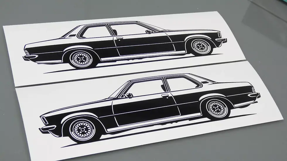 Miniaturbild: Opel Rekord Sticker, Opel Rekord D Aufkleber Silhouette schwarz,  Opel Rekord D side view sticker black