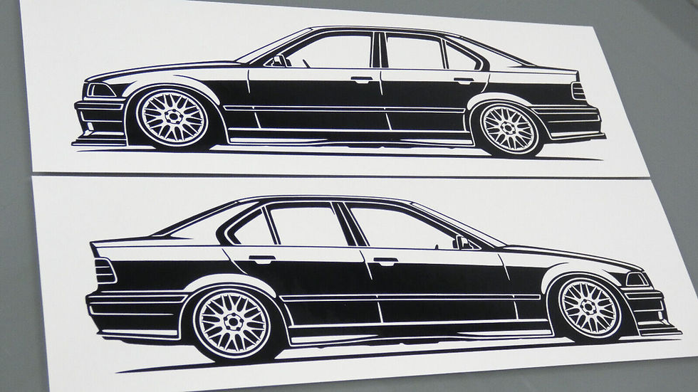 Miniaturbild: BMW E36 Sticker Silhouette schwarz, BMW E36 Limo Aufkleber Silhouette schwarz, BMW E36 side view sticker black