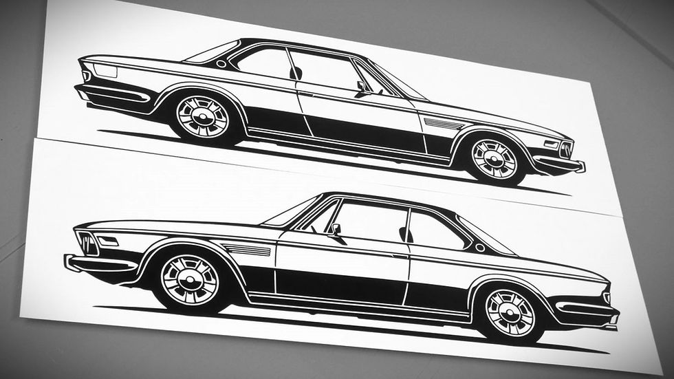 Miniaturbild: BMW E9 Sticker Silhouette schwarz, BMW E9 3.0 CS Aufkleber Silhouette schwarz, BMW E9 3.0 CS side view sticker black