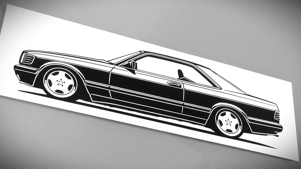 Mercedes Sticker, Mercedes SEC Sticker, Mercedes W126 SEC Aufkleber Silhouette schwarz, Mercedes W126 SEC side view sticker