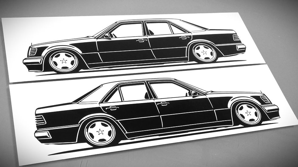 Mercedes W124 500E Sticker, Mercedes W124 500E Aufkleber Silhouette schwarz, W124 500E side view sticker black