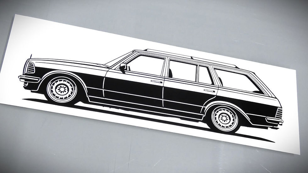 Mercedes W123 Silhouette, Mercedes W123 T-Modell Aufkleber Sticker Silhouette schwarz, W123 TE tuning side view sticker black