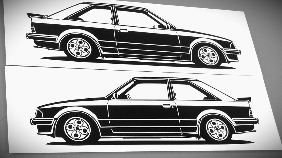 Miniaturbild: Ford Escort XR4i Aufkleber Silhouette schwarz, Ford Escort Sticker Silhouette schwarz, Ford Escort side view sticker black