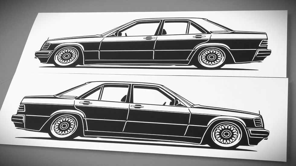 Mercedes W201 190E tuning Aufkleber Silhouette schwarz,  Mercedes 190E Sticker Silhouette, 190E W201 side view sticker black