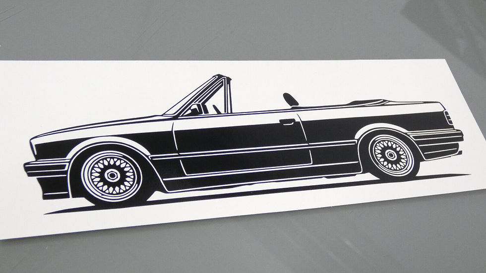BMW E30 Cabrio Sticker Silhouette schwarz, BMW E30 Cabrio Aufkleber Silhouette, BMW E30 side view sticker black