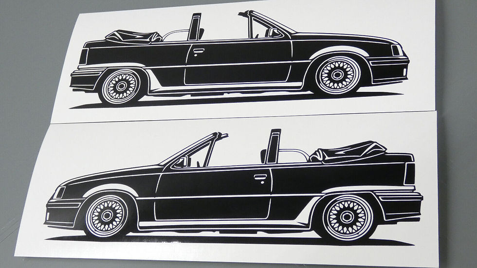 Opel Kadett E GSI Cabrio Sticker, Opel Kadett GSI Cabrio Aufkleber Silhouette schwarz, Opel Kadett side view sticker black 1
