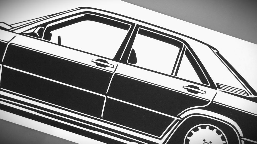 Miniaturbild: Mercedes W201 190E 2.3 16V Aufkleber Silhouette schwarz,  Mercedes 190E Sticker Silhouette, W201 2.3 16 side view sticker