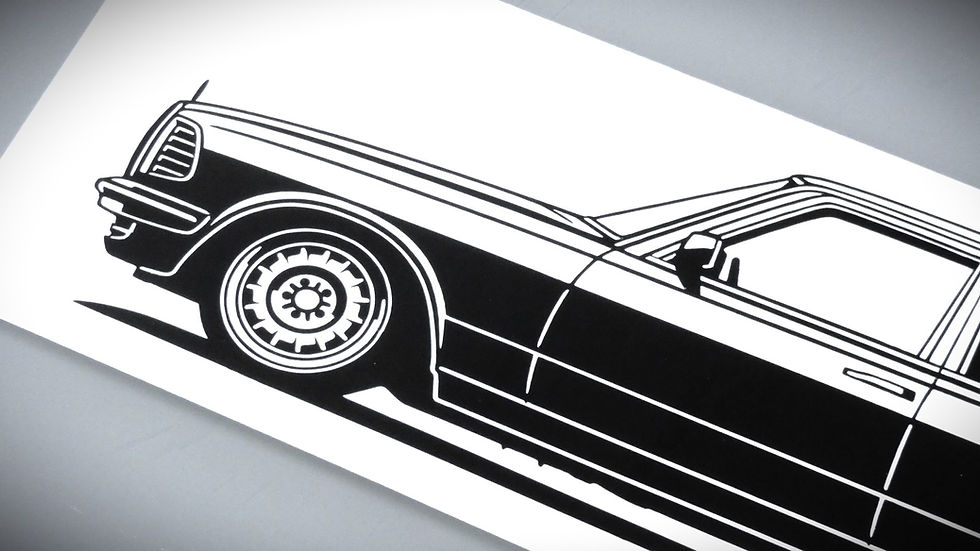 Miniaturbild: Mercedes W123 Silhouette, Mercedes W123 Limo Aufkleber Sticker Silhouette schwarz, W123 tuning side view sticker black