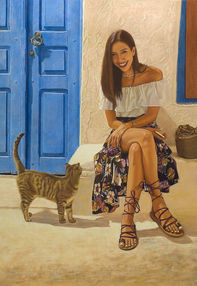 George Tsakiris, Christina and the Cat, 57x40cm