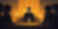 Silhouettes of people look at a central figure holding a coffee cup under three ghostly figures floating overhead.