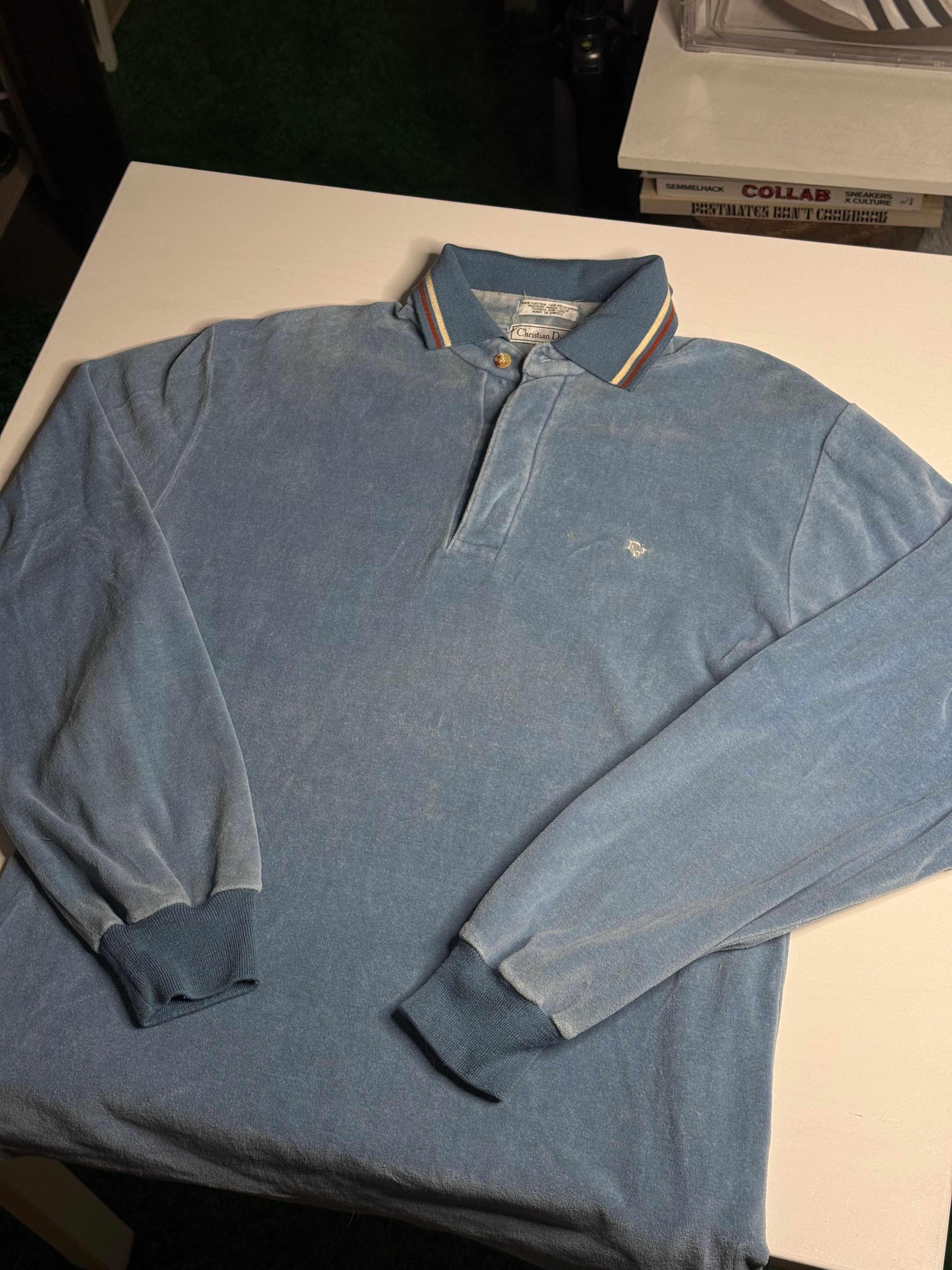 VINTAGE 1990’s Dior L/S Fleece Polo “Blue” [M] PREOWNED