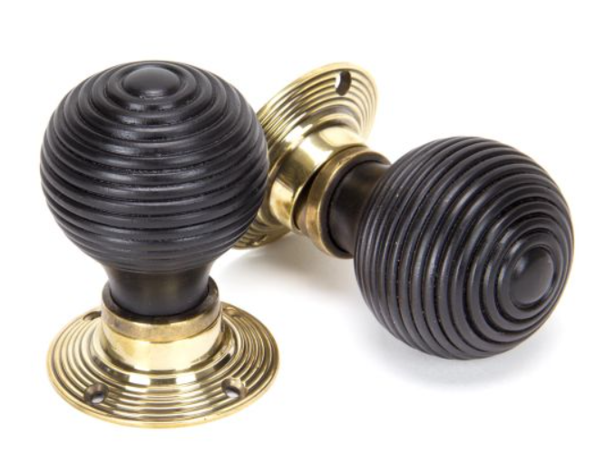 FROM THE ANVIL EBONY & AGED BRASS BEEHIVE MORT/RIM KNOB SET - 83574