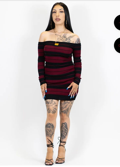 FB County Off the Shoulder Burgundy n Black Long Sleeve Dress | frankshats