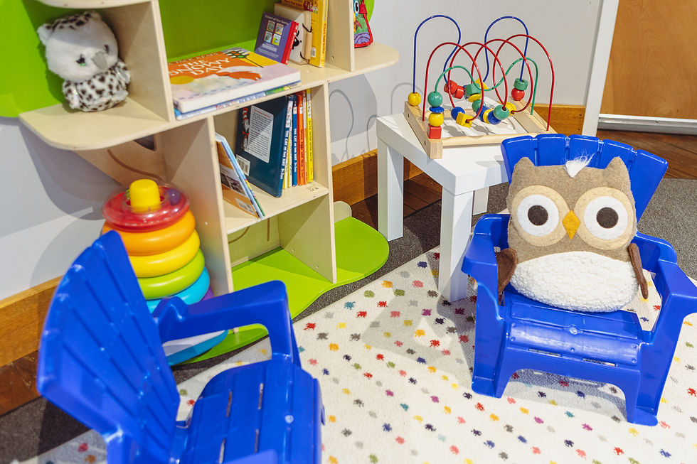 Colorful kids’ play area at Owl Chiropractic designed to make children feel welcome and comfortable