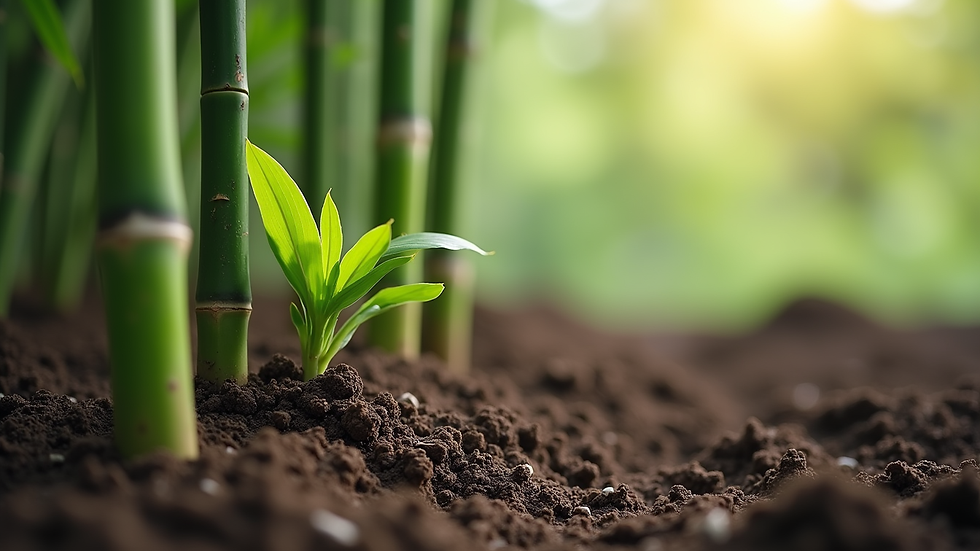Close-up view of bamboo roots and soil ready for planting