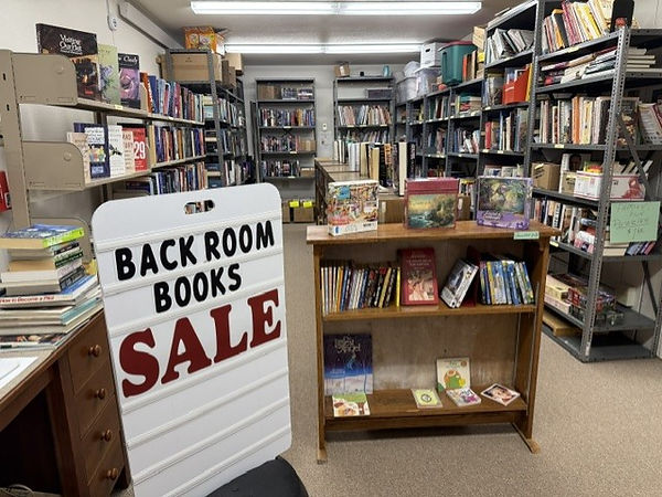 Book sale room in the back of the Centennial Public Library in Wyoming.