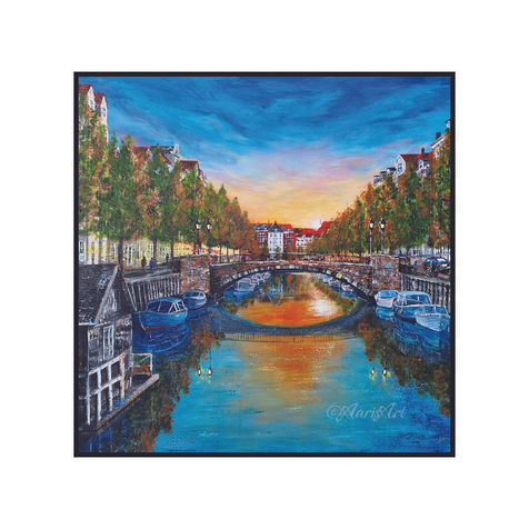 As evening light settles over Christianshavn Canal, the city seems to slow for just a moment. Warm reflections stretch across the water as the historic facades and tree-lined quays are bathed in the last golden light of a late summer day.

Painted with a palette knife, the layered texture captures both the architecture and the atmosphere, balancing crisp urban lines with the softness of the fading light.

Location: Snorrebro, Christianshavn Canal, Copenhagen, Denmark.