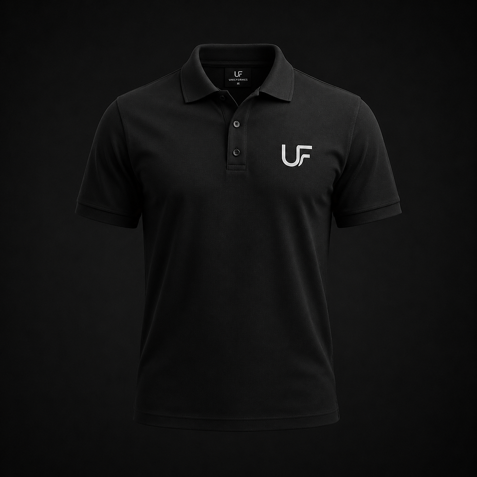 Camisa polo preta com logo UF, uniforme para empresa
