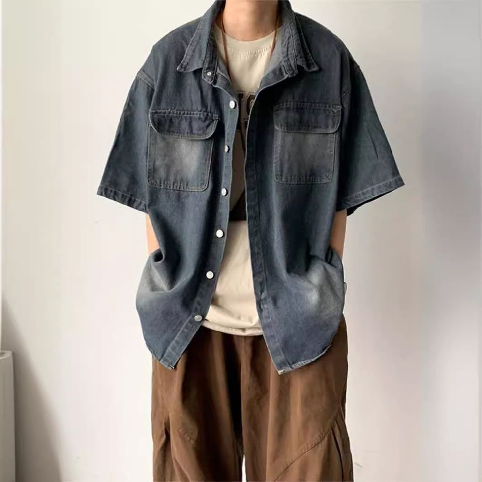 Thumbnail: Mens Denim Short Sleeve Shirt Jacket