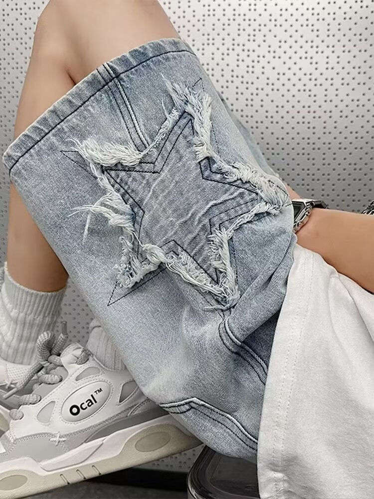 Thumbnail: Mens Washed Denim Five-Point Shorts