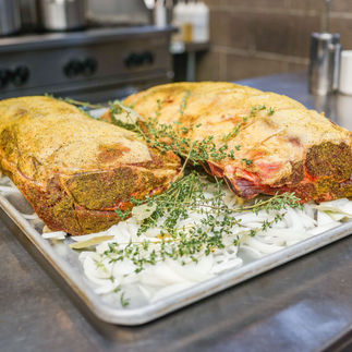 Sliced and plated prime rib