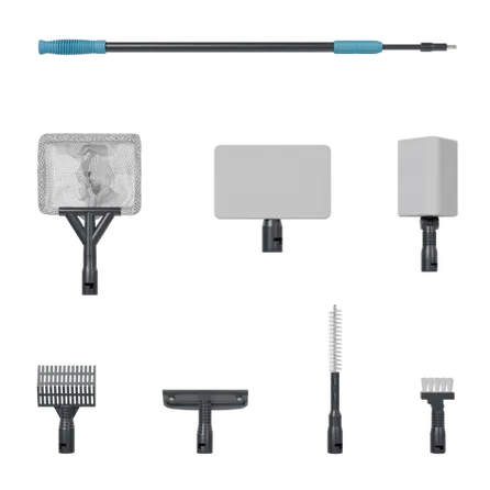 raspador 7 em 1 pet flix, peças alinhadas uma do lado da outra