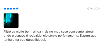 Comentário de um cliente sobre o Filtro IUV