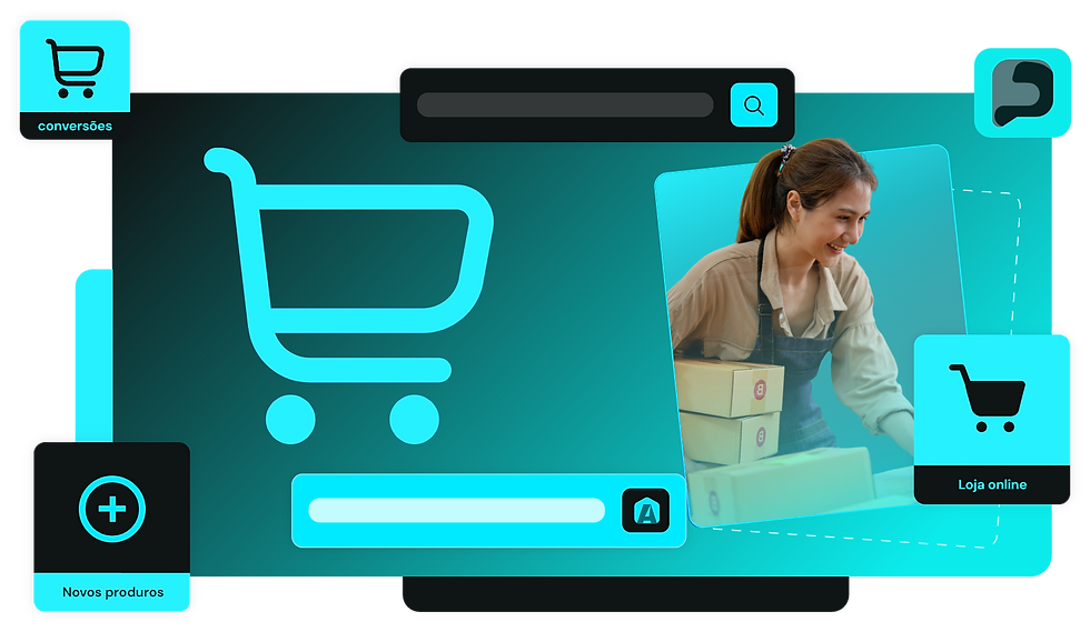 Mulher embalando produtos para loja online, com carrinho