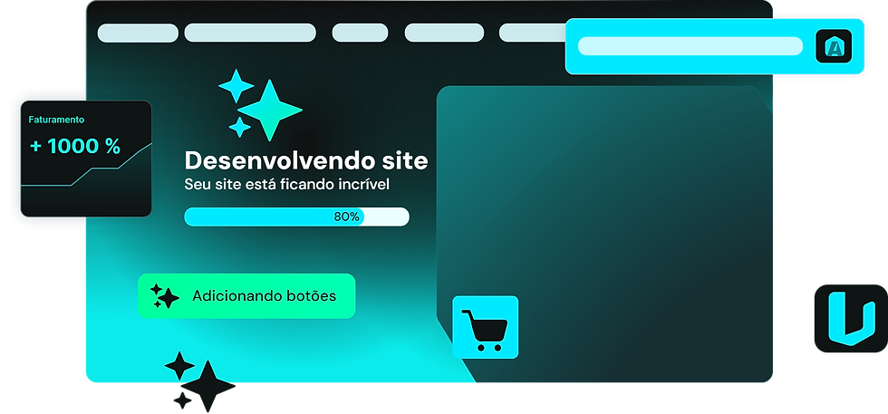 Painel de desenvolvimento de site: 'Desenvolvendo site', 80% e faturamento +1000%.