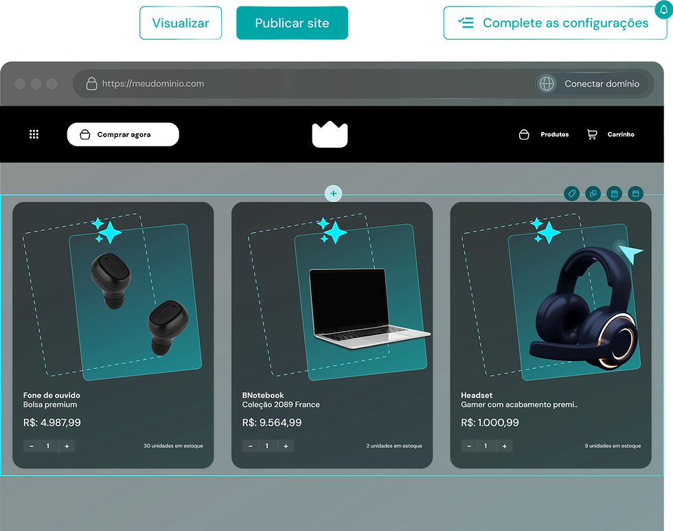 Loja online com fones de ouvido, notebook e headset
