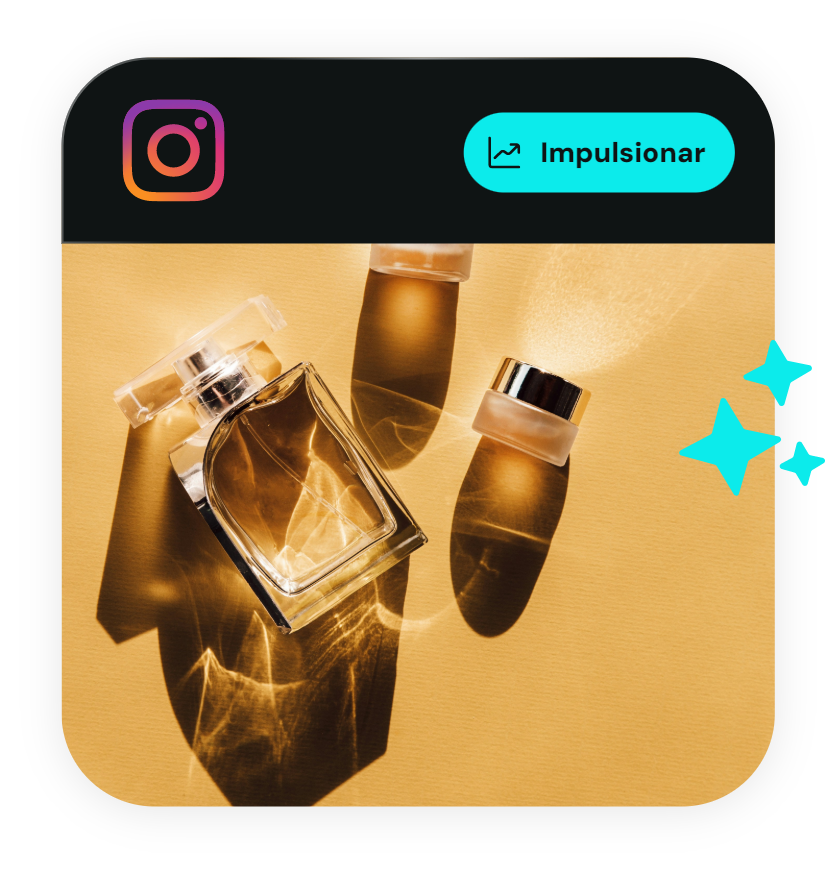 Post do Instagram com perfume e botão Impulsionar
