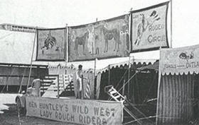 Setting up a tent show, 1940's