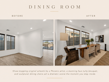 Empty dining room vs styled room with staging
