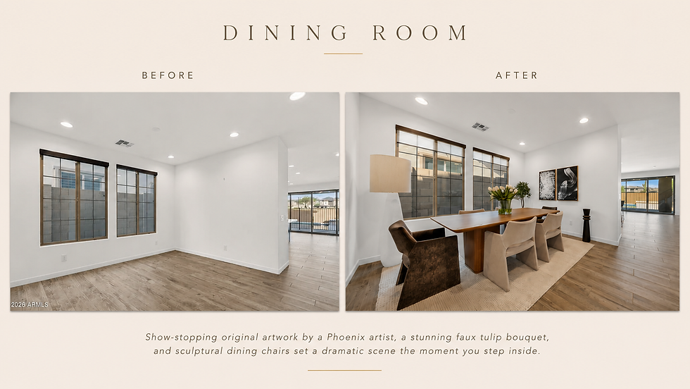 Empty dining room vs styled room with staging