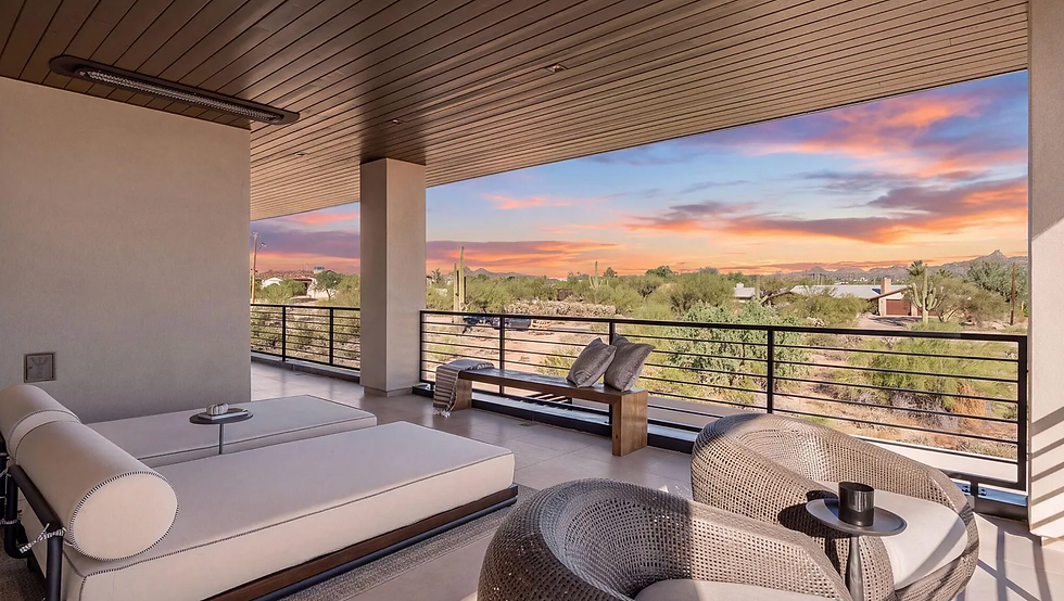 Upstairs outdoor spaces staged in North Scottsdale home for sale.