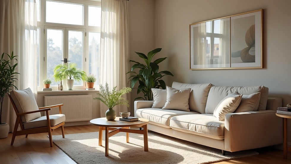 Close-up view of an aesthetically pleasing living room with personalized decor