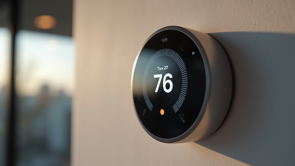 Close-up view of a smart thermostat on a wall