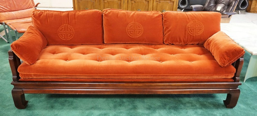 ASIAN STYLED SOFA BY CENTURY FURNITURE. 86 INCHES LONG.
