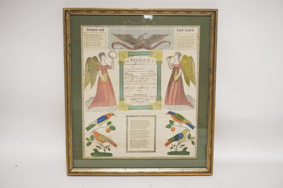 PARTIALLY HAND COLORED PENNSYLVANIA DUTCH FRAKTUR. 1846. 13 1/4 X 15 1/2 INCHES.