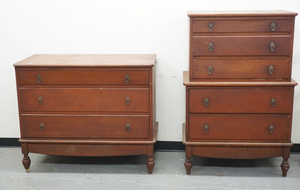 PAIR OF BENCH MADE CHESTS. DOVETAILED CONSTRUCTION. TALL CHEST IS 54 X 36 INCHES