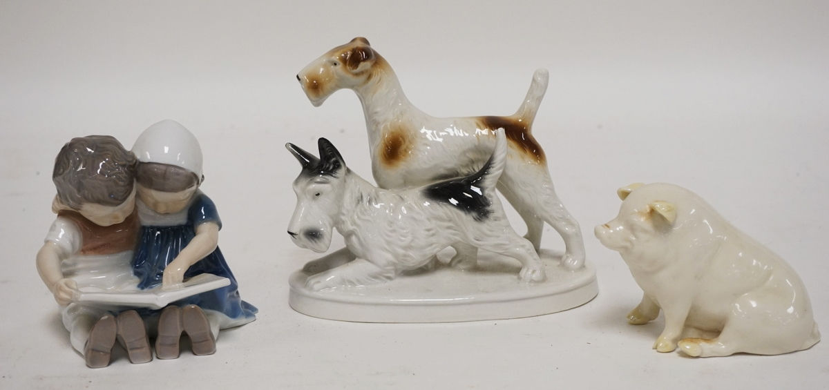 GROUP OF 3 PORCELAIN FIGURES. INCLUDES BING & GRONDAHL, BELLEEK, AND LIPPELSDORF