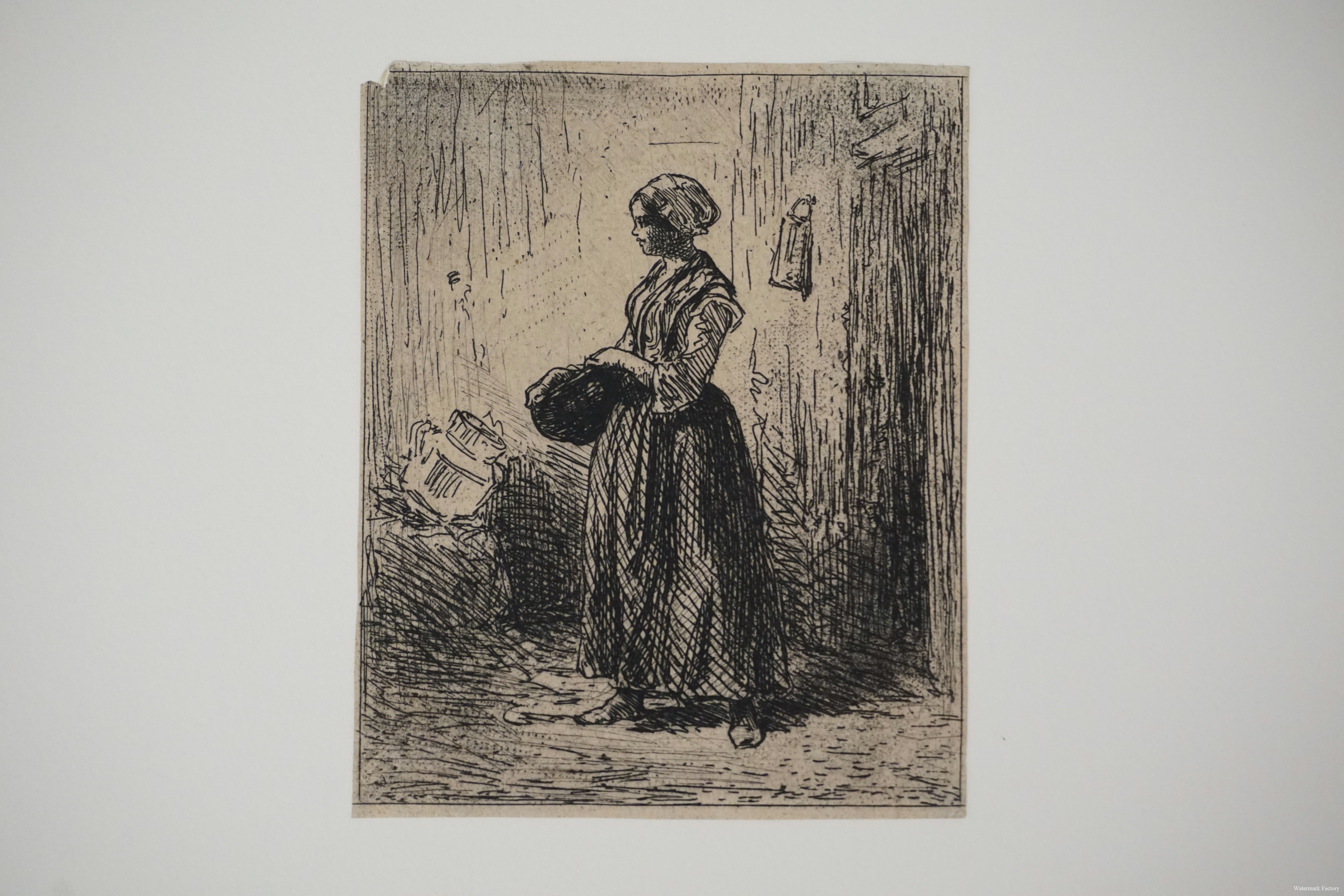 1129_CHARLES EMIL JACQUE (1813-1894) *PAYSANNE*. ETCHING WITH ROULETTE & SANDGRO