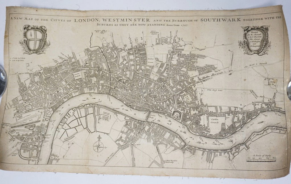 UNFRAMED MAP OF LONDON IN 1707. *PRINTED FOR R. CHISWELL, A & J CHURCHILL, THO H